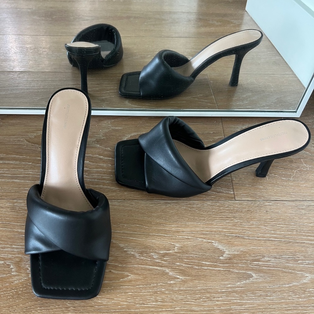 PLT Black Square-toe Padded Stilettos